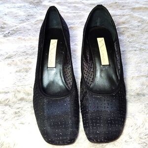 Nina Sheer with Glitter Square Toe Dressy Black Heels Size 10